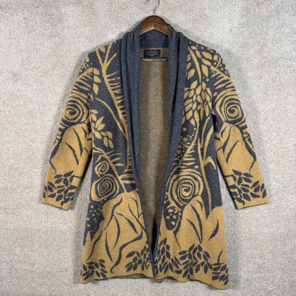 Icelandic Design Sweaters - Icelandic Design Sweater Womens Small Gray Mustard‎ Wool Blend Cardigan Coatigan